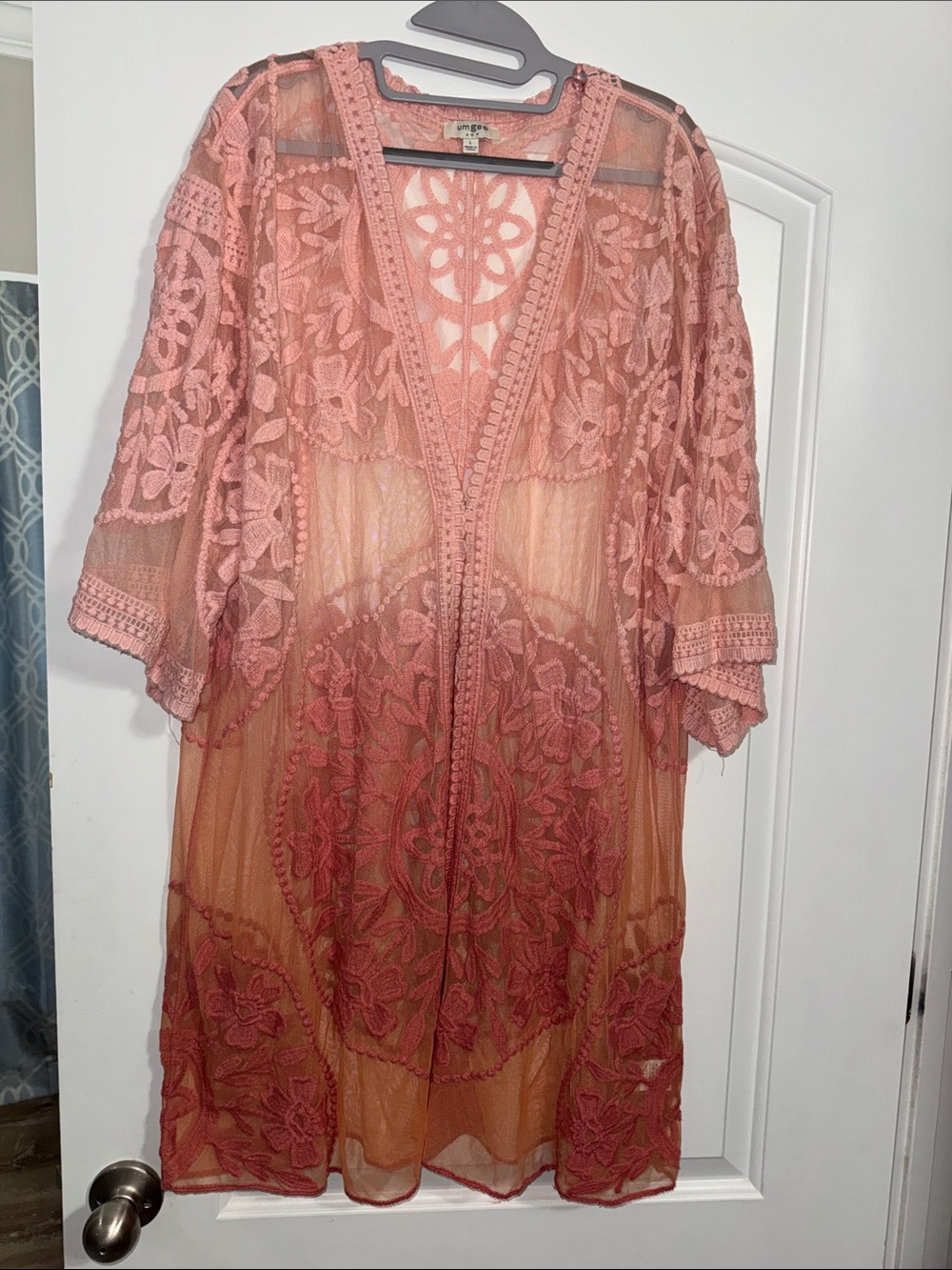 Umgee Pink Floral Embroidered Sheer Kimono